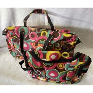 Trendy Circle Pattern Luggage 2 Pc Duffle Bag Makeup Tolietry Carryon Matching
